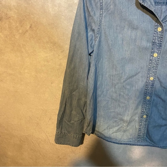 Madewell Denim Button Up Shrunken Ex Boyfriend Shirt Sz Large Monogrammed - Picture 5 of 10